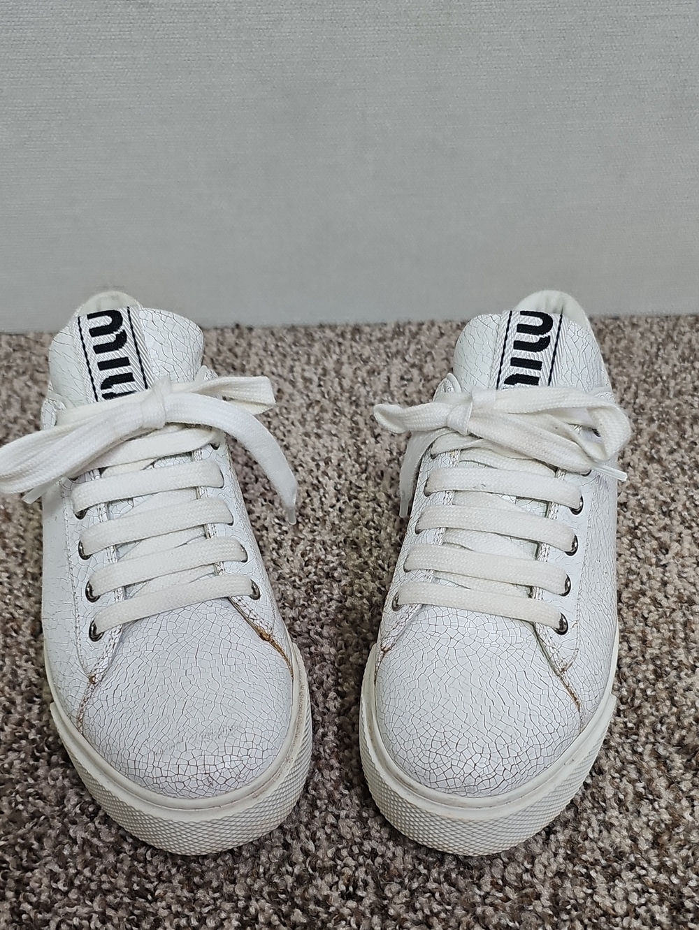 MIU MIU CRACKLED LEATHER CRYSTAL SNEAKERS BFPM-08-193